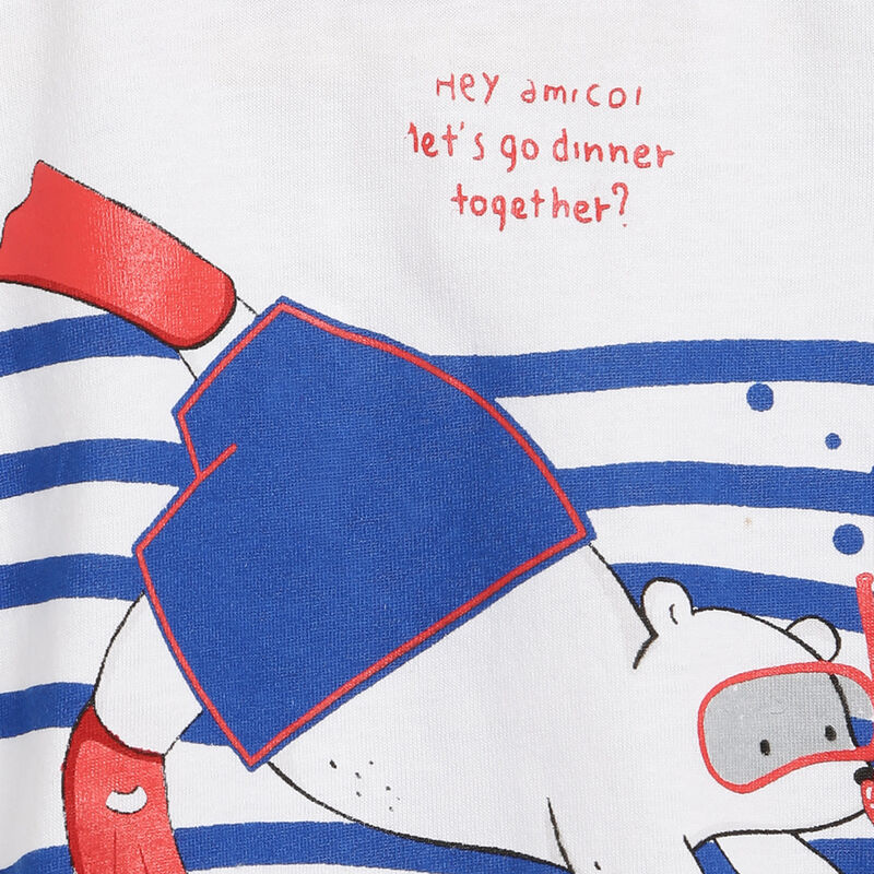 Boys White & Blue Printed 2 Pc Set T-shirt with Short Trousers image number 3